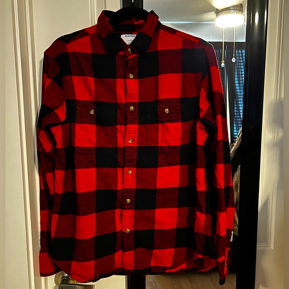 Men's Red & Black Double Brushed Flannel Long Sleeve Button Down Shirt